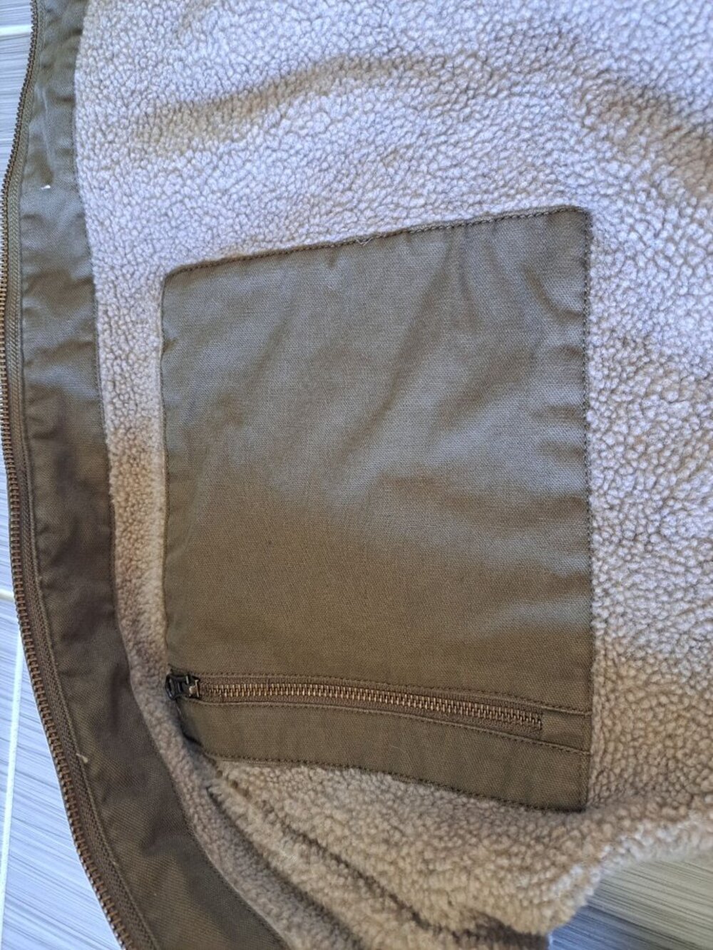 Cabelas Mens Olive Green Canvas Workwear Vest Sherpa Fleece Full Zip 2XLTall - Picture 10 of 12